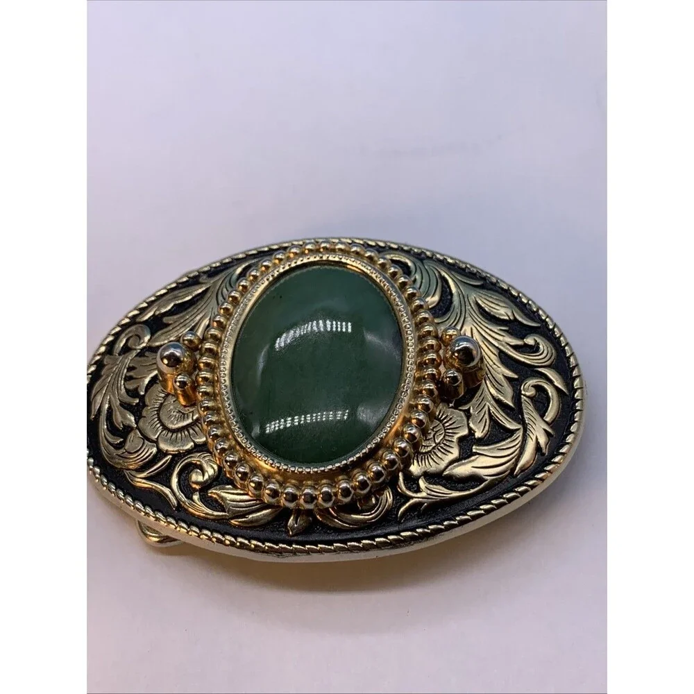 Vtg. Belt Buckle w/ Green Stone (LG-3)